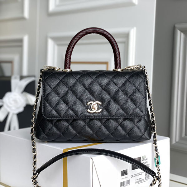 Chanel Coco Grained Calfskin Flap Bag with Lizard Handle A92990 At Cheap  Price.